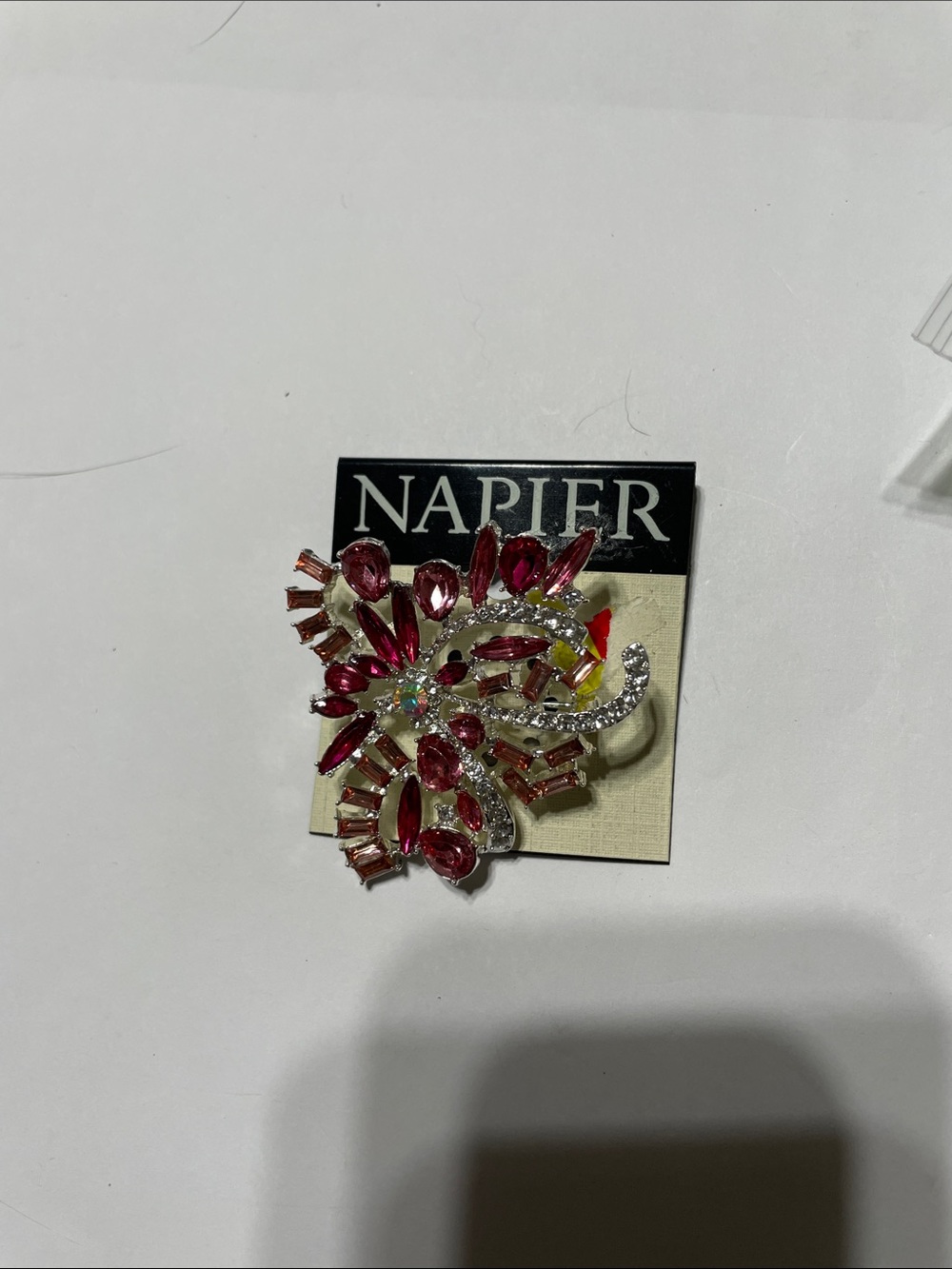 Napier Pink and Clear Crystal Floral Burst Brooch.  Pins